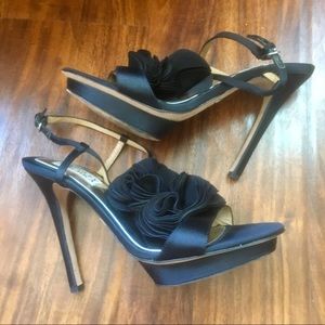 BADGLEY MISCHKA Black Platform Strappy Stilettos